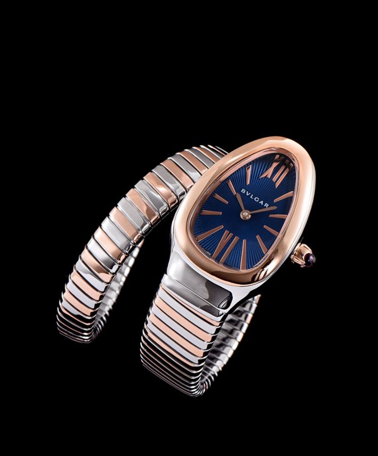 Bvl.gar 18ct pink-gold and stainless steel watch Blue