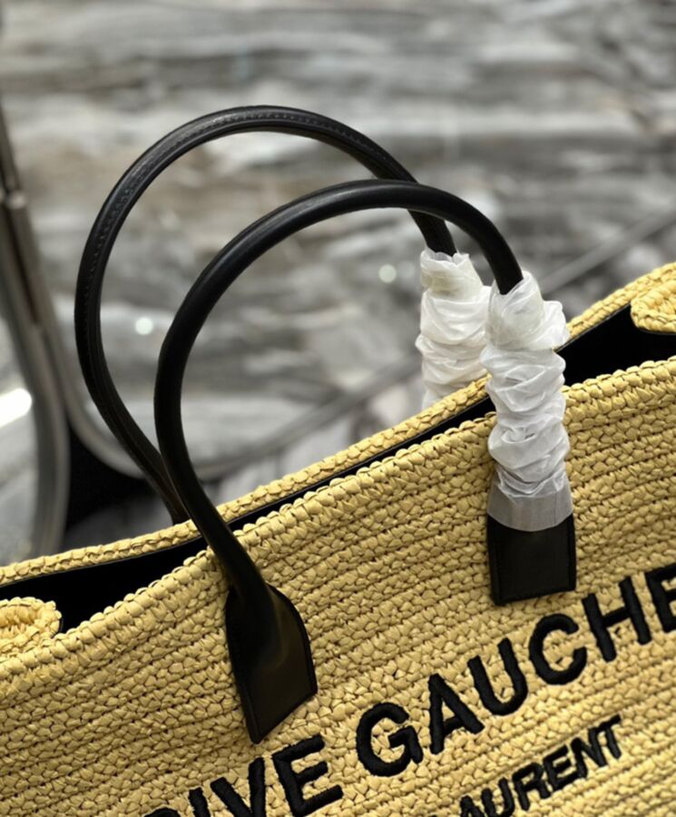 Saint.Lau.rent Rive Gauche Tote Bag In Raffia And Leather Apricot