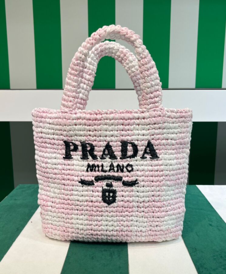 Pra.-da Small Crochet Tote Bag 1BG422 Pink