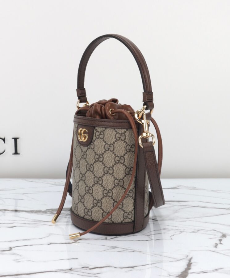 G.U.C.C Ophidia Mini, GG Supreme, Mini Bucket Bag, Dark Coffee, Luxury Bag