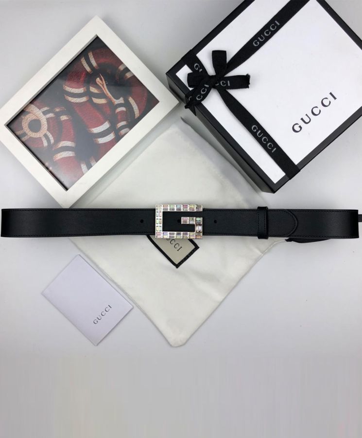 G.U.C.C Women’s Leather belt with Square G buckle 550106 Black