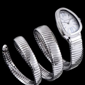 Bvl.gar Sliver Tone, Stainless Steel Diamond Watch, Luxury Timepiece, Women's Fashion Accessory, Serpenti Tubogas Collection