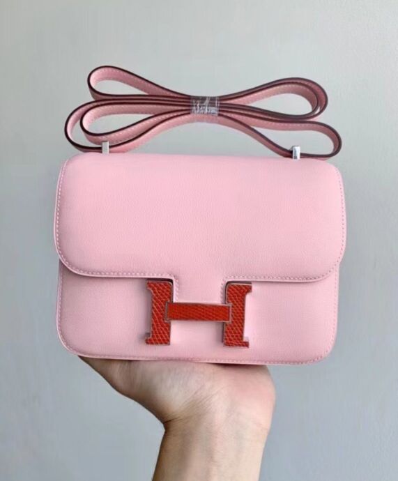 Her..mes Constance 18 Mini Bag Swift Leather Lizard Buckle Pink