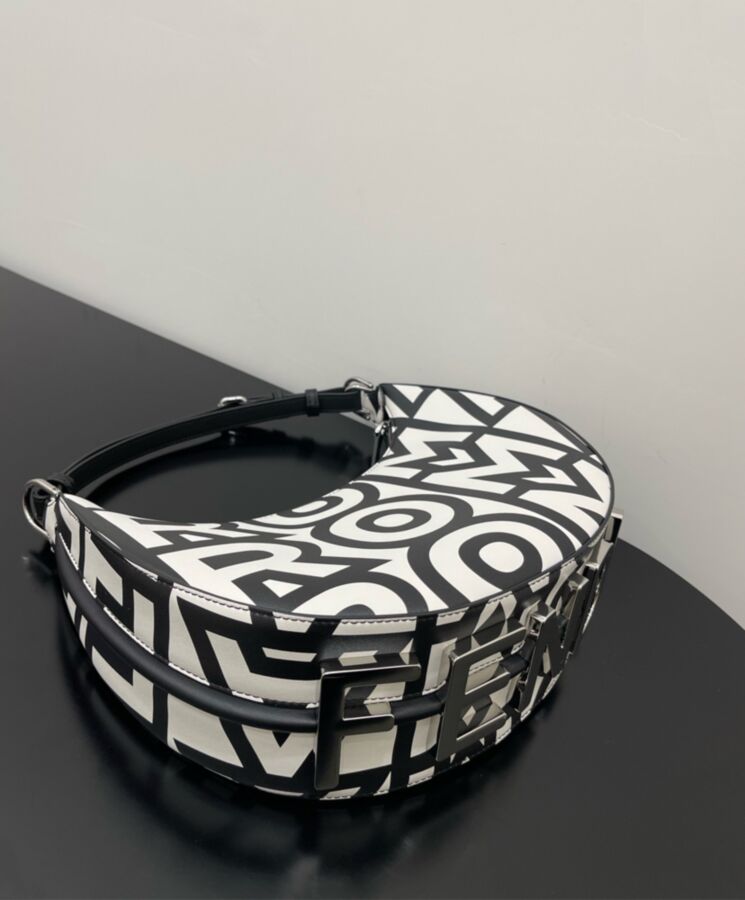 Fen.di Fen.digraphy Small Two-tone printed leather Fen.di Roma Capsule Bag 8BR798 Black