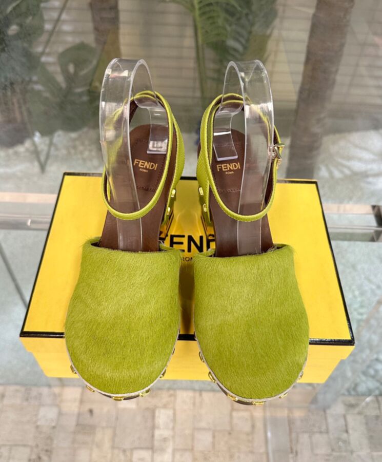 Fen.di Women's Baguette, Pony Skin Clogs, Luxury Footwear.