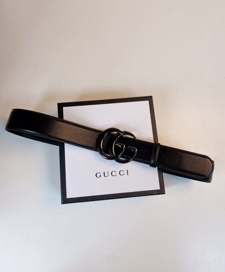 G.U.C.C GG Marmont, Wide Belt Black, Premium Cowhide Leather Belt