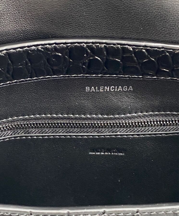 Balen.ciaga Downtown XS, Crocodile Embossed Calfskin Bag, Designer Shoulder Bag, High-Quality Leather Bag