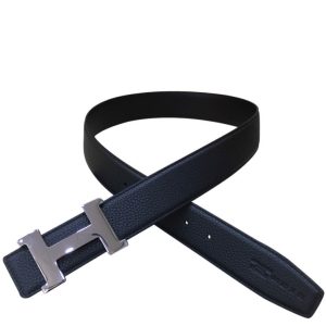 Her..mes Men's H Belt, Her..mes Leather Strap, Luxury Fashion Accessory, Togo Calfskin Belt, Palladium Plated Metal Buckle