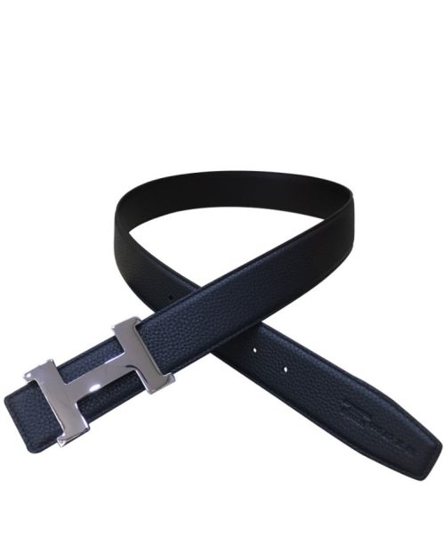 Her..mes Men's H Belt, Her..mes Leather Strap, Luxury Fashion Accessory, Togo Calfskin Belt, Palladium Plated Metal Buckle