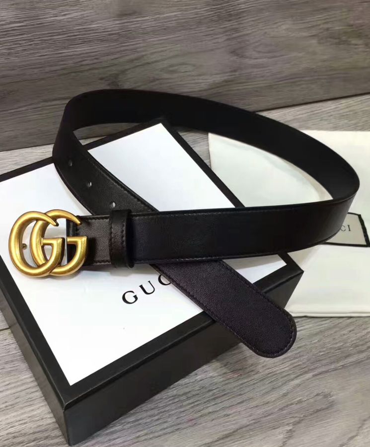 G.U.C.C Leather Belt, Double G Buckle, Calfskin Leather Belt, Black Leather Belt, G.U.C.C Accessory