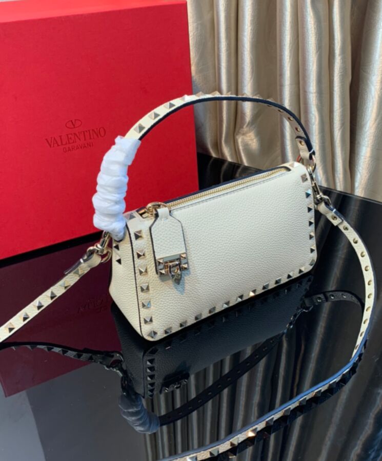 Valen.tino Small Rockstud Grainy Calfskin Crossbody Bag