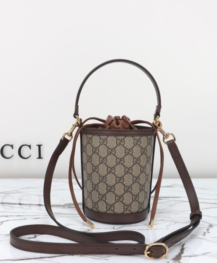 G.U.C.C Ophidia Mini, GG Supreme, Mini Bucket Bag, Dark Coffee, Luxury Bag