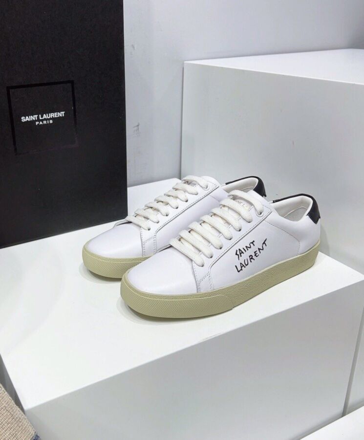 Saint.Lau.rent Unisex, Court Classic SL/06, Embroidered Sneakers, White Leather Sneakers