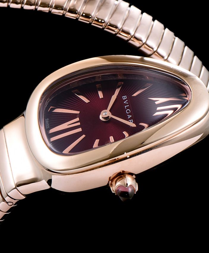 Bvl.gar Rose-Gold Automatic Watch, Women's Luxury Watch, Quartz Movement, Rose-Gold Bracelet, Cabochon-cut Pink Rubellite