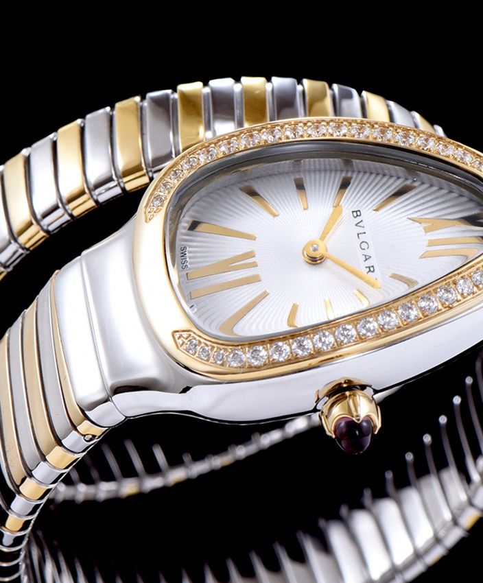 Bvl.gar 18-carat gold and steel watch White