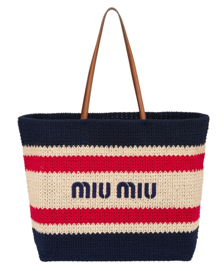 Miu*miu Raffia And Cotton Tote Bag 5BG228 Black