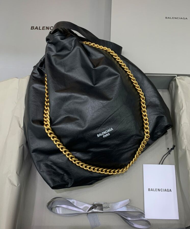 Balen.ciaga Crush Medium Tote Bag Black