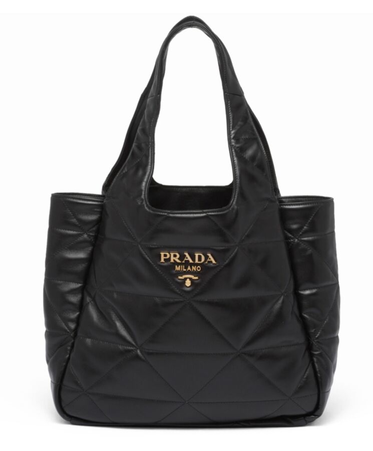 Pra.-da Medium Nappa-leather Tote Bag With Topstitching 1BG450 Black