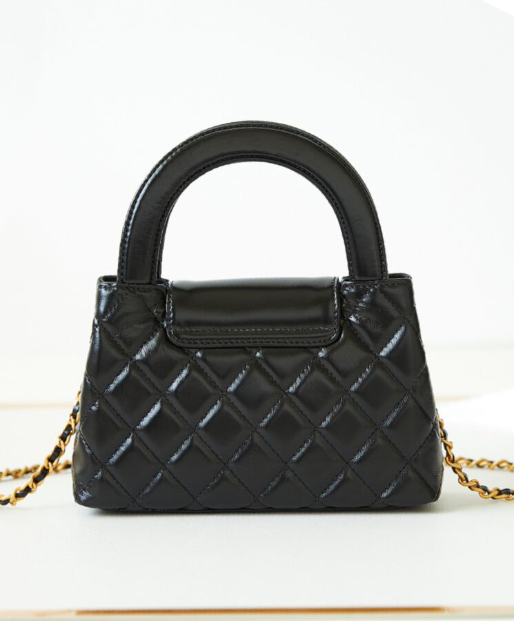 Cha.nel Mini Shopping Bag, AS4416 Black, Shiny Aged Calfskin, Gold-Tone Metal, Luxury Handbag