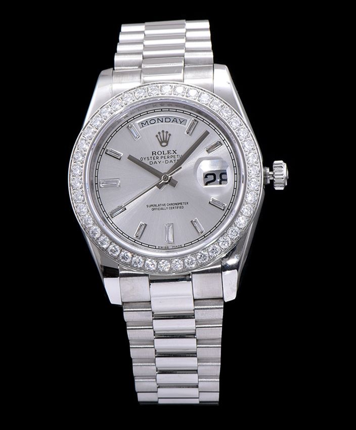 Ro.le.x Stainless Steel President Watch With Diamond White