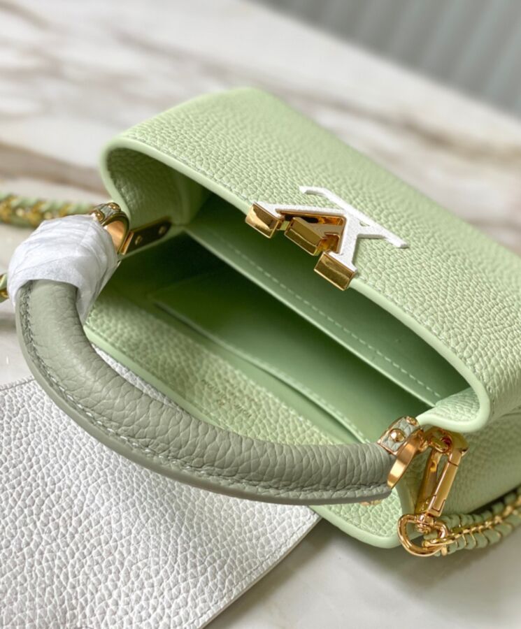 L.*V Capucines, Taurillon Leather Handbag, Mini M22916 Green, Luxury Handbag, Cross-Body Carry, Color Block Handbag