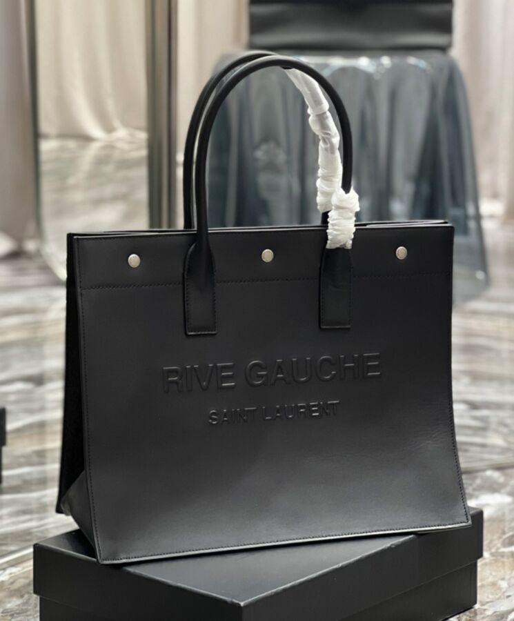 Saint.Lau.rent Rive Gauche Small Tote Bag In Smooth Leather Black