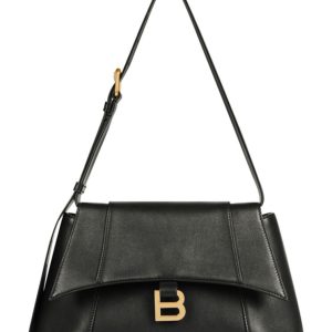 Balen.ciaga Downtown Small, Black Shoulder Bag, Luxury Leather Bag