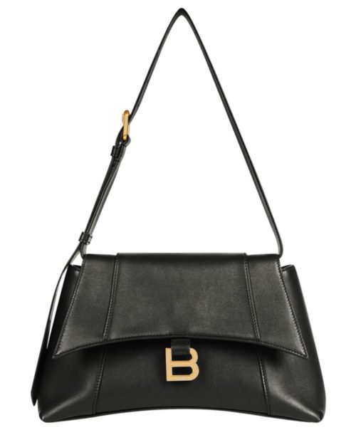 Balen.ciaga Downtown Small, Black Shoulder Bag, Luxury Leather Bag