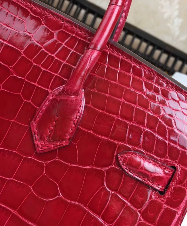 "Her..mes Birkin 25, Luxury Handbag, Crocodile Leather, Red Handbag, Designer Handbag"