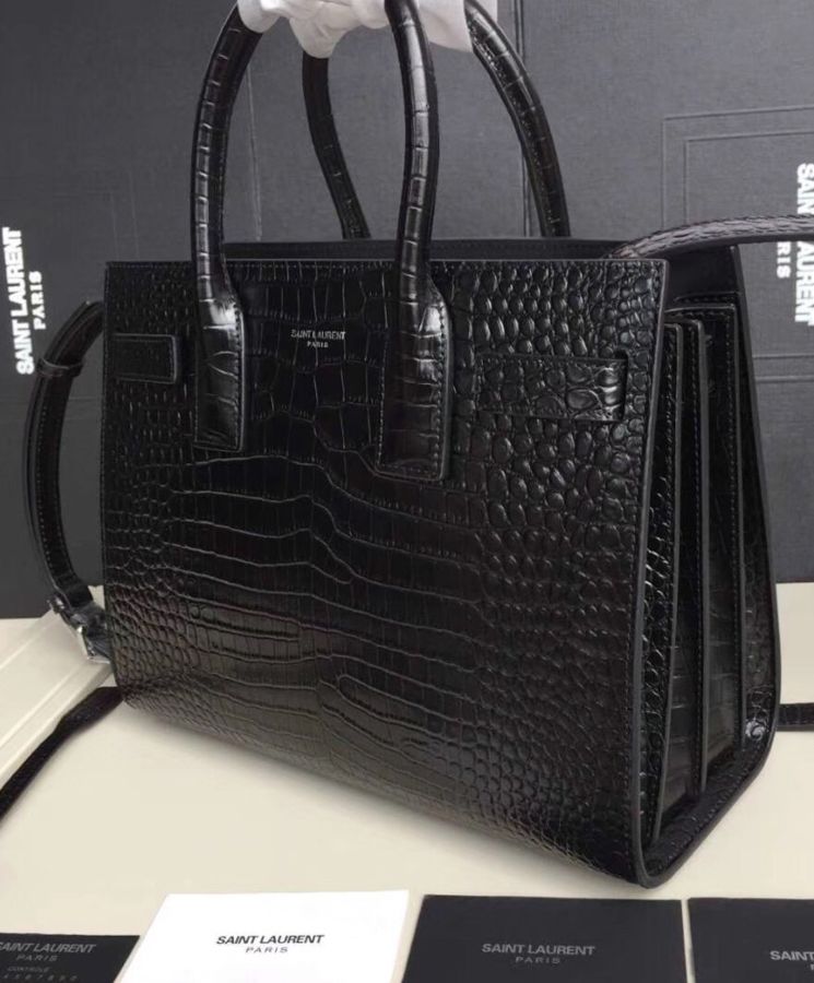 Saint.Lau.rent Sac De Jour Croc-embossed Leather Cross-body Bag Black