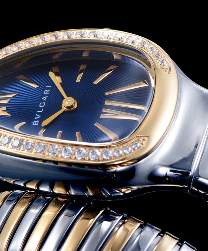 Bvl.gar 18-carat gold and steel watch Blue