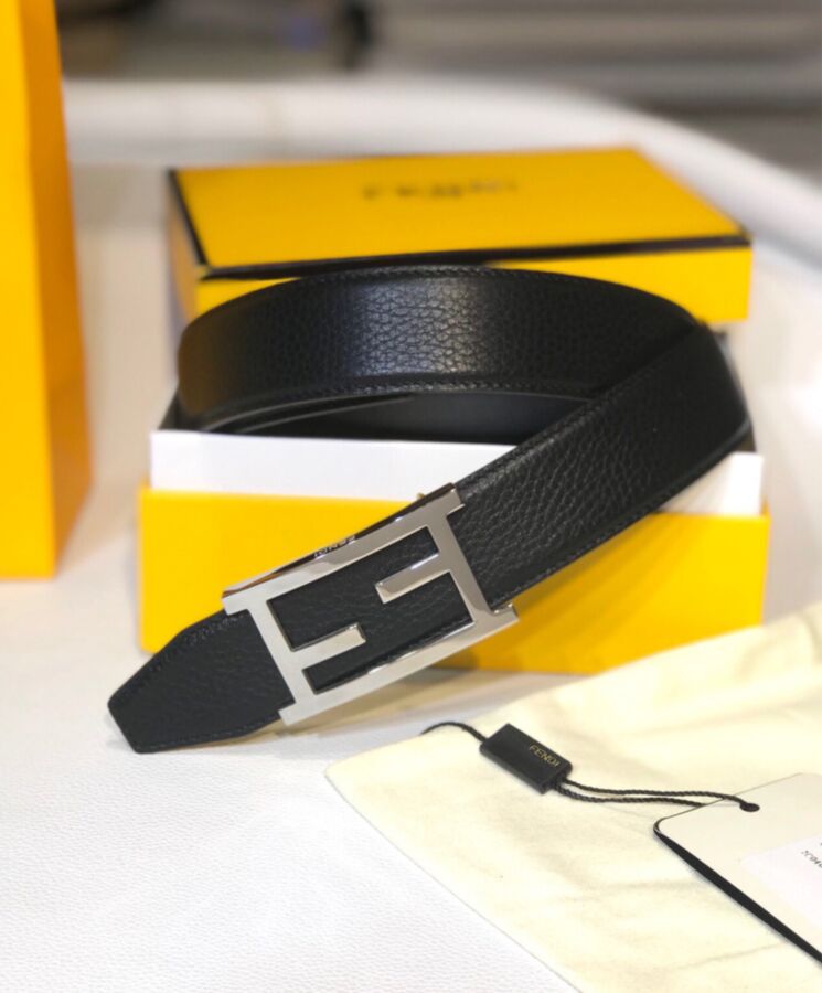 Fen.di Leather Belt, Black Leather Belt, Luxury Fashion Accessory