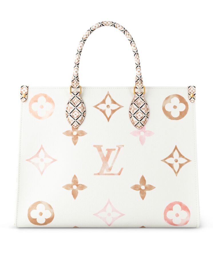 L.*V OnTheGo, Monogram coated canvas, luxury tote bag, L.*V OnTheGo Apricot, Oversized Monogram Bag