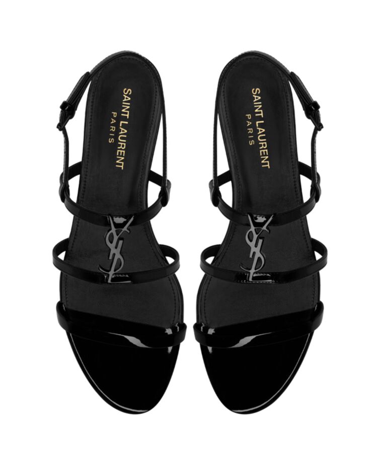 Saint.Lau.rent Women’s Cassandra Sandals In Patent Leather Black