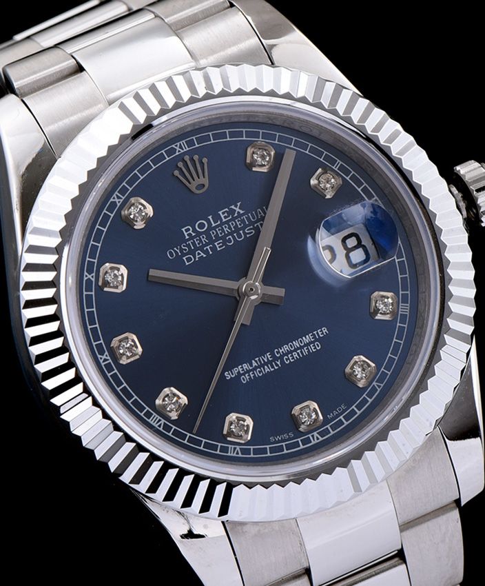 Ro.le.x Men s Stainless Steel Mid size Datejust Watches Blue