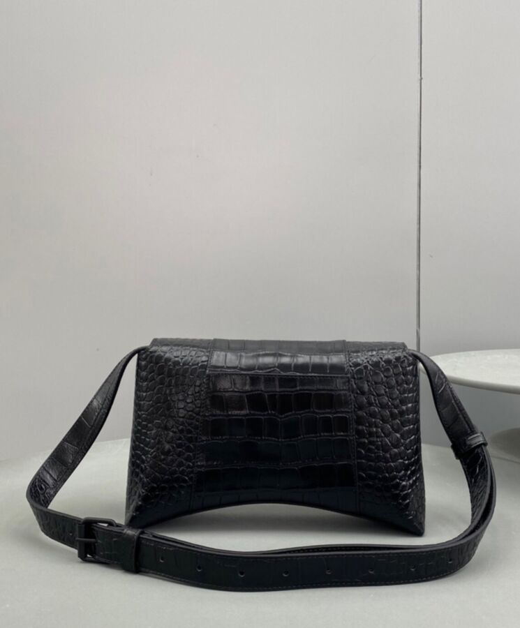 Balen.ciaga Downtown XS, Crocodile Embossed Calfskin Bag, Designer Shoulder Bag, High-Quality Leather Bag