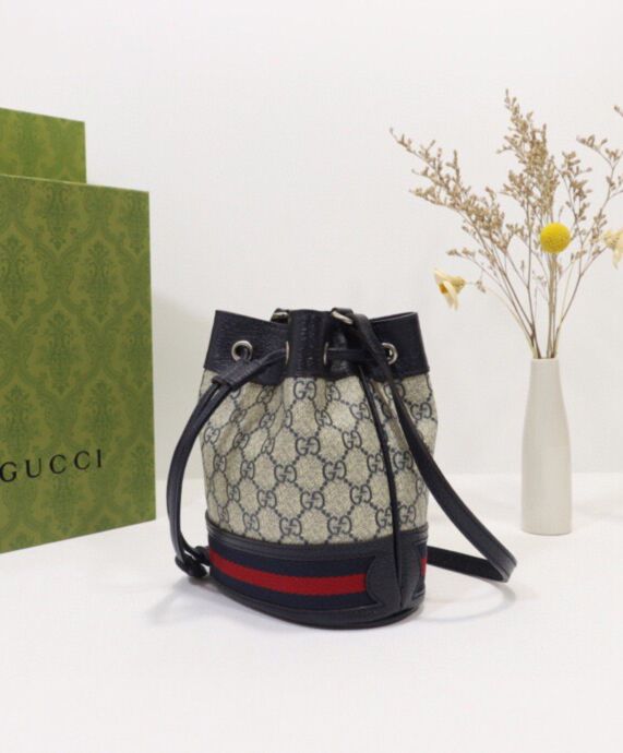 G.U.C.C Ophidia Mini GG Bucket Bag 550620 Dark Blue