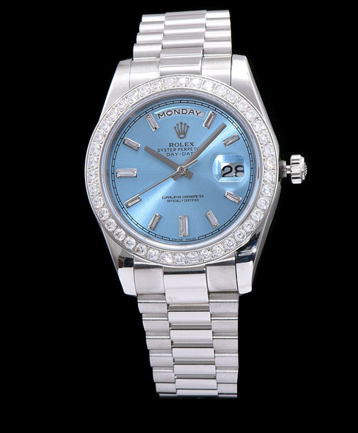 Ro.le.x Stainless Steel President Watch With Diamond Blue