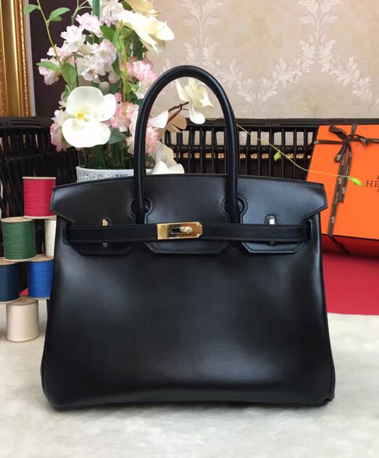 Her..mes Birkin bag 30 Box calf leather Black