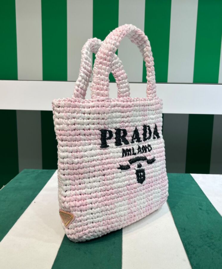 Pra.-da Small Crochet Tote Bag 1BG422 Pink