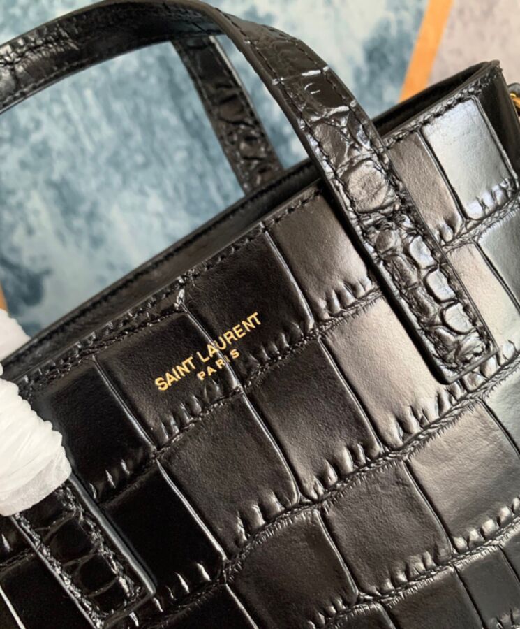 Saint.Lau.rent Paris, Mini Toy Shopping Bag, Crocodile-Embossed Leather, Black Leather Bag, Luxury Accessory