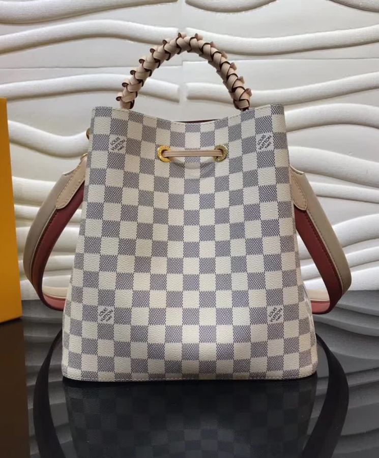 L.*V Neonoe, Damier Azur Canvas, Luxury Handbag, Summer 2020, N40344 White