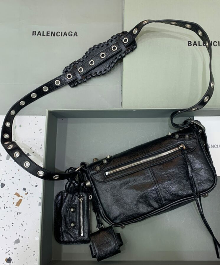 Balen.ciaga Le Cagole, Arena Lambskin Bag, Balen.ciaga Flap Bag Black