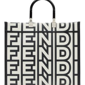 Fen.di Sunshine Medium, Fen.di Roma Capsule, Marc Jacobs Design, Luxury Leather Shopper, Black Two-tone Printed Leather Bag