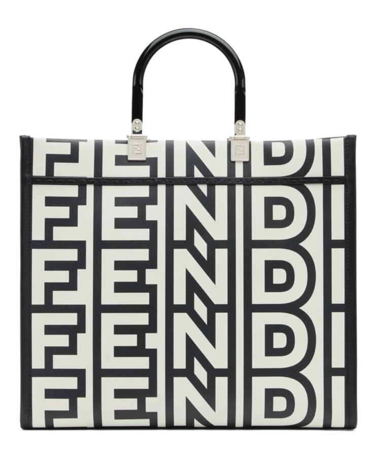 Fen.di Sunshine Medium, Fen.di Roma Capsule, Marc Jacobs Design, Luxury Leather Shopper, Black Two-tone Printed Leather Bag