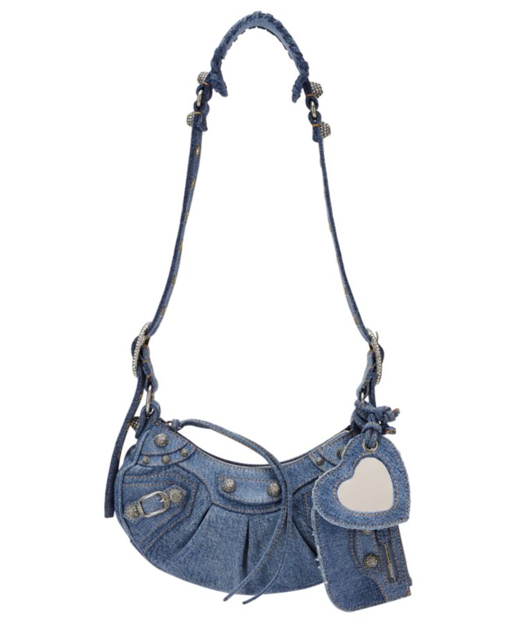 Balen.ciaga Le Cagole Shoulder Bag In Denim With Rhinestone Blue