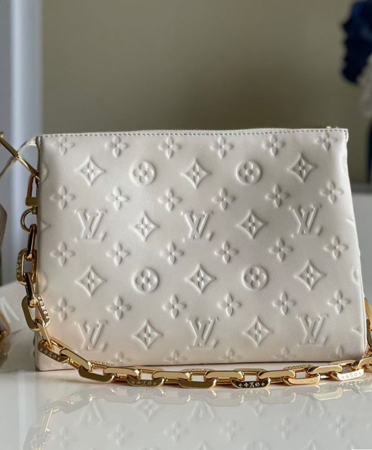 L.*V Coussin, luxury handbag, puffy lambskin bag, Spring-Summer 2021 handbag, monogram-embossed bag