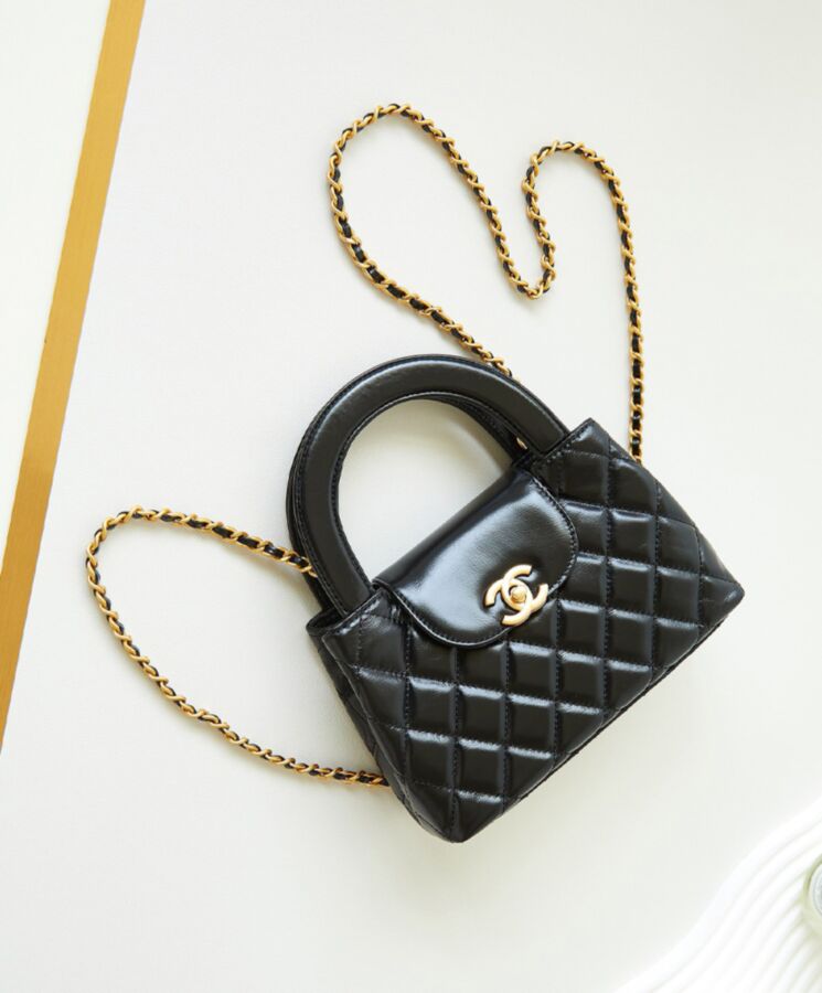 Cha.nel Mini Shopping Bag, AS4416 Black, Shiny Aged Calfskin, Gold-Tone Metal, Luxury Handbag