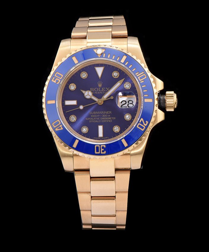 Ro.le.x Ceramic Submariner Watch Full Gold Blue