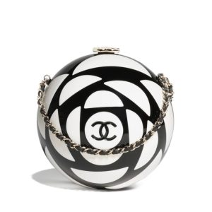 Cha.nel Sphere Minaudiere, AS4505 Cream, Plexi Gold-Tone Metal, Luxury Handbag